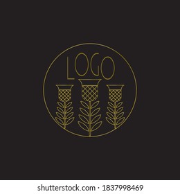 Unique  logo template with abstract flowers in the circle. Vector  shape for branding design. Isolated on the background. Gold on the black.
