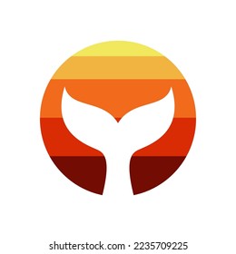 unique logo of whale tail and sunset