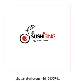 Unique logotype design template. Oriental Japanese Sushi logo design inspiration. Vector Icon Style Illustration Logo of Asian Food Bar or restaurant, Sushi, Maki, Onigiri Salmon Roll 
