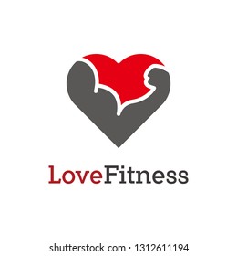 Unique Love Fitness Logo. Consisting Of A Love Heart Icon With Strong Hand/body Of Athlete Icon 