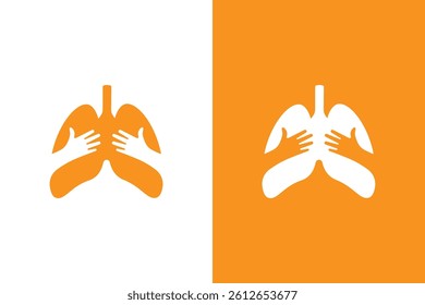 Unique lungs and hands logo combination. Human lungs and embrace logotype design template.