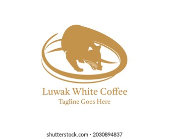 Unique Luwak White Coffee or Civet White coffe logo with brown color	