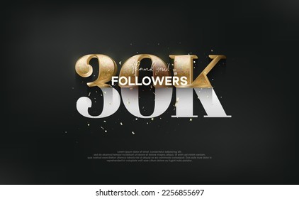 Unique and luxurious design with gold glitter numbers, design for social media post greetings, thank you 30K followers.