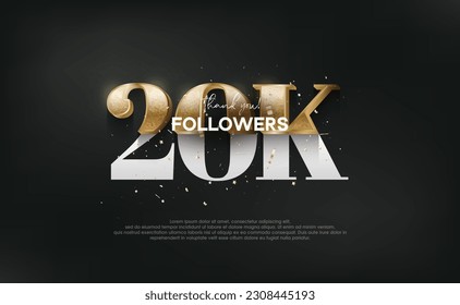 Unique and luxurious design with gold glitter numbers, design for social media post greetings, thank you 20K followers.