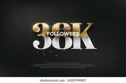 Unique and luxurious design with gold glitter numbers, design for social media post greetings, thank you 38k followers.