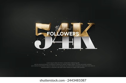 Unique and luxurious design with gold glitter numbers, design for social media post greetings, thank you 54k followers.