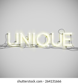 "Unique" made by neon type, vector