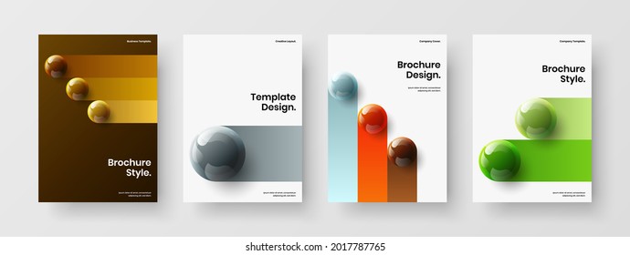 Unique magazine cover design vector layout collection. Clean 3D spheres corporate brochure concept bundle.