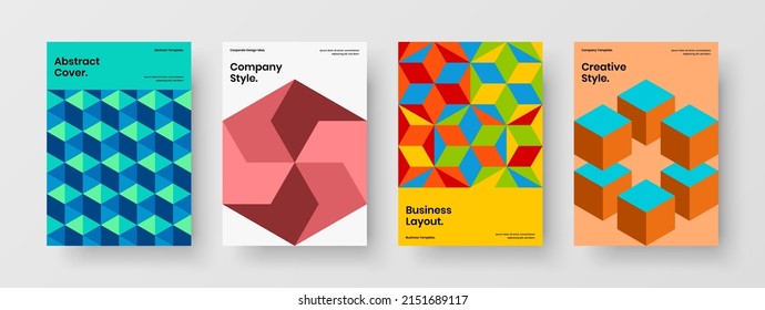 Unique magazine cover design vector illustration collection. Creative geometric pattern corporate brochure layout bundle.