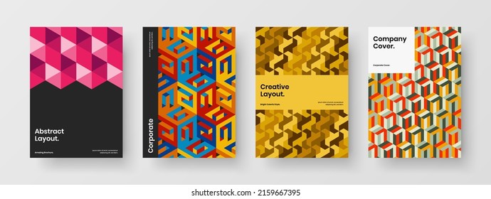 Paquete de diseño vectorial de portada de revista único. Conjunto de conceptos de banner de azulejos geométricos coloridos.