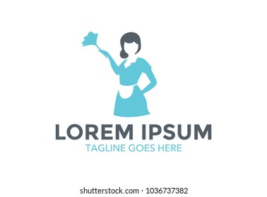 Unique Maid Logo. Cleaning Service. House Maid. Vector Illustration