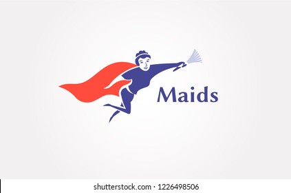 Unique maid logo. cleaning service. House maid. Vector illustration