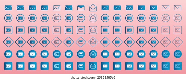 Unique Mail icon set. e-mail, E-mail, and envelope icon. E-mail icon vector. Envelope icon, E-mail icons. Containing send, receive, read, inbox, message, and buttons symbol for app and website.