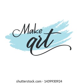 Unique Make art lettering logo illustration. Calligraphy flat icon with abstract decor. Art craft, drawing, designer company identity. Advertising web startup design. Chic style. Vector isolated sign.