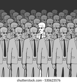 Unique Man in the Crowd Vector Illustration