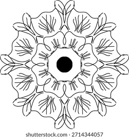 A unique mandala design with a bold filled center, surrounded by soft floral petals and elegant henna-inspired line work. 
