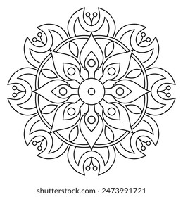 diseño único de mandala para colorear libro, diseño de tatuajes, arte de la pared, arte simple de mandala
