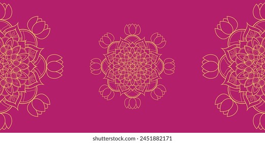 Unique mandala designs on dark pink background. Vector illustration.