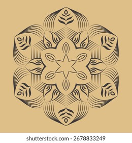 Uma mandala única com flores geométricas e formas de folhas em um layout circular perfeitamente equilibrado. Usado em designs modernos, fundos.