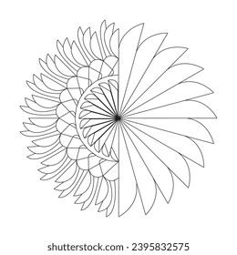 Unique mandala Pulsating Petals coloring book page for kdp book interior. Peaceful Petals, Ability to Relax, Brain Experiences, Harmonious Haven, Peaceful Portraits, Blossoming Beauty mandala design.