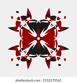 vector mandala único, flor, pétalos, flor, rojo, negro, fondo, arte de mano, creativo, motivo, monograma, simetrías, decorativo