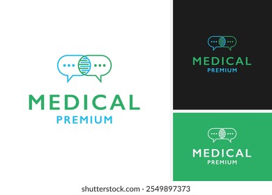 Logotipo médico único con la hélice del ADN y la Ilustración vectorial de Plantilla del icono del chat