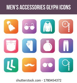 Unique men's accessories vector glyph icon set