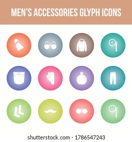 Unique men's accessories vector glyph icon set