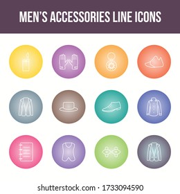 Unique men's accessories vector line icon set