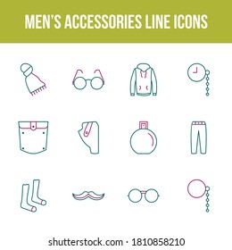 Unique men's accessories vector line icon set
