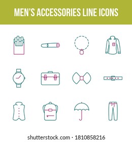 Conjunto de iconos de línea vectorial de accesorios masculinos únicos