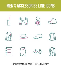 Unique men's accessories vector line icon set