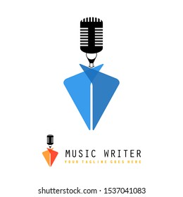 Unique microphone and tip of pen also like a suit image graphic icon logo design abstract concept vector stock. Can be used as symbols related to music writer or singer