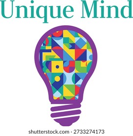 Unique Mind autism awareness typography design vetor ilustração para apoio à neurodiversidade e campanhas de inclusão de saúde mental em fundo transparente.