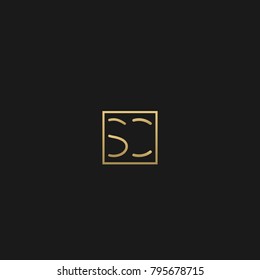 Unique Minimal Style golden and black color initial SC based logo