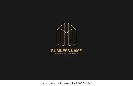 Estilo minimal único m construyendo el logotipo del icono de la línea de arte inmobiliario.

