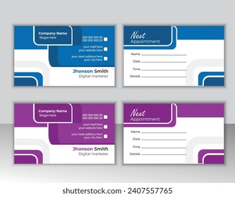 Unique and minimalist Appointment card template. double sided creative business card layout