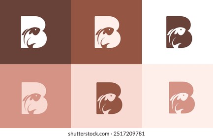 Unique minimalist B Icon Fish Logo with colorful Icon Vector Design Illustration