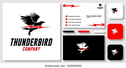 Unique Minimalist Lightning Eagle Bird Business Card Logo Vector