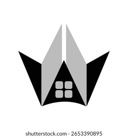 A unique minimalist logo combining a crown shape with a house silhouette. Perfect for real estate, architecture, property management, and modern home construction businesses. 