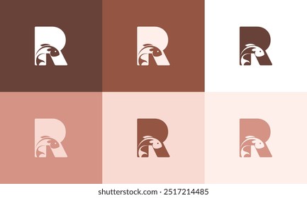 Unique minimalist R Icon Fish Logo with colorful Icon Vector Design Illustration