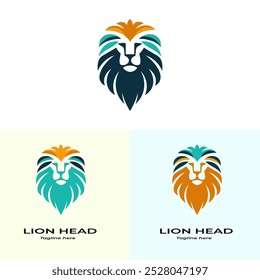 Ilustração de logotipo exclusivo, minimalista, simples leão colorido ou cabeça de leão