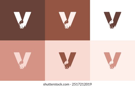 Unique minimalist V Icon Fish Logo with colorful Icon Vector Design Illustration