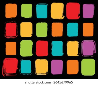 Uma mistura única de padrões de azulejos abstratos com contornos pretos coloridos e esboçados, esses blocos geométricos funcionam muito bem para imagens de marca, aplicativos e gráficos editoriais.
