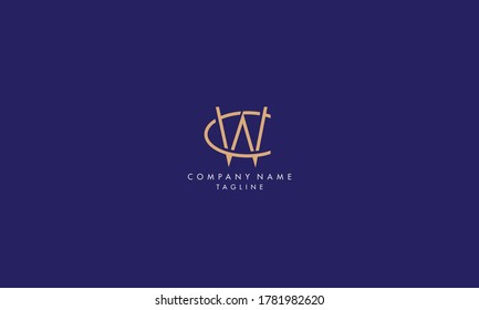 Alfabeto de estilo mínimo único y moderno concepto de icono de la letra CW, plantilla vectorial