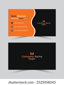 Único y moderno Diseño de tarjeta de visita simple profesional negro y naranja, Plantilla de tarjeta de visita corporativa de doble cara limpia moderna de Vector creativo, diseño de tarjeta de visita personal editable 