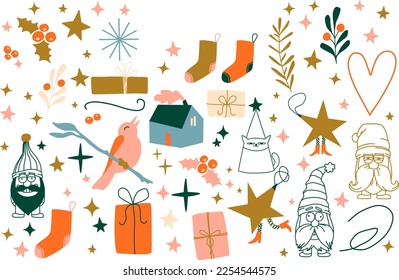 Unique modern Christmas illustrations, hand-drawn patterns