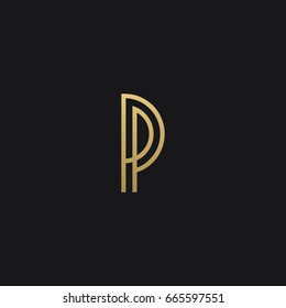 Unique modern clean creative geometric fashion brands black and gold color P initial based letter icon logo.