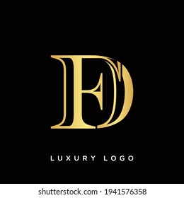 Unique modern creative clean connected fashion brands black and gold color DF FD D F initial based letter icon logo.