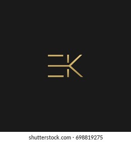 Unique modern creative clean connected fashion brands black and gold color EK KE E K initial based letter icon logo.